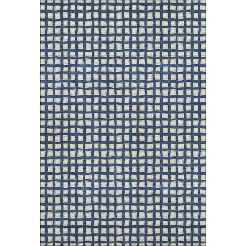 8' X 10' Blue And Ivory Geometric Washable Area Rug With UV Protection