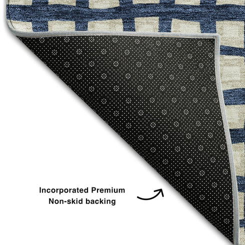 8' X 10' Blue And Ivory Geometric Washable Area Rug With UV Protection