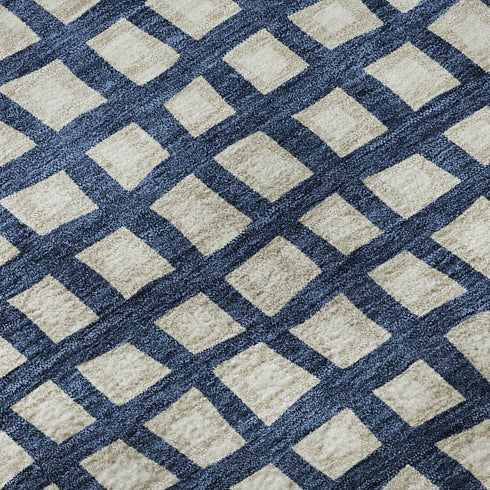 8' X 10' Blue And Ivory Geometric Washable Area Rug With UV Protection