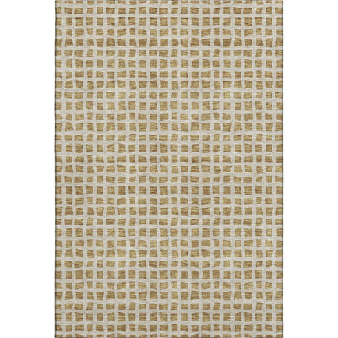 5' X 8' Gold And Ivory Geometric Washable Area Rug With UV Protection