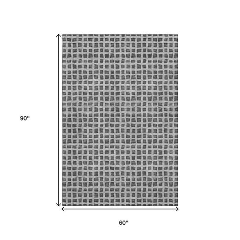 5' X 8' Graphite And Silver Geometric Washable Area Rug With UV Protection