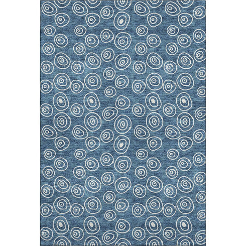 5' X 8' Blue And Ivory Polka Dot Washable Area Rug With UV Protection