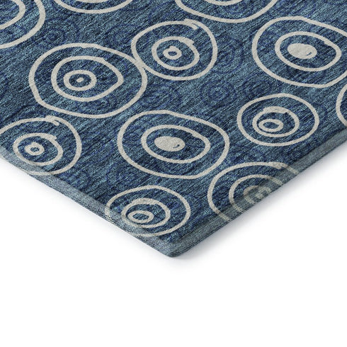 5' X 8' Blue And Ivory Polka Dot Washable Area Rug With UV Protection