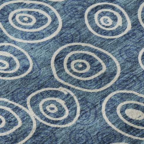 5' X 8' Blue And Ivory Polka Dot Washable Area Rug With UV Protection