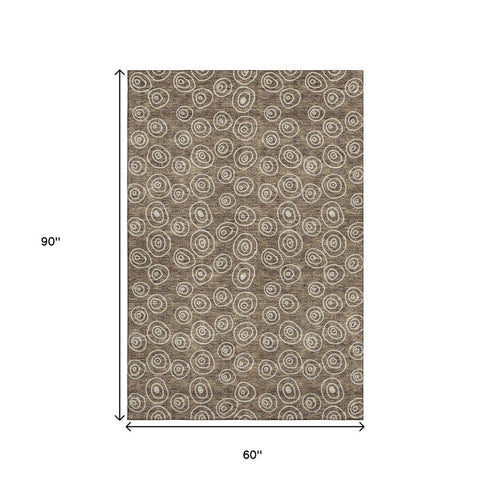 5' X 8' Brown And Ivory Polka Dot Washable Area Rug With UV Protection