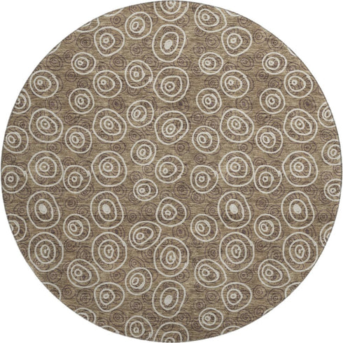 8' Brown And Ivory Polka Dot Washable Round Rug With UV Protection