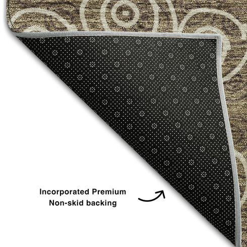 8' Brown And Ivory Polka Dot Washable Round Rug With UV Protection