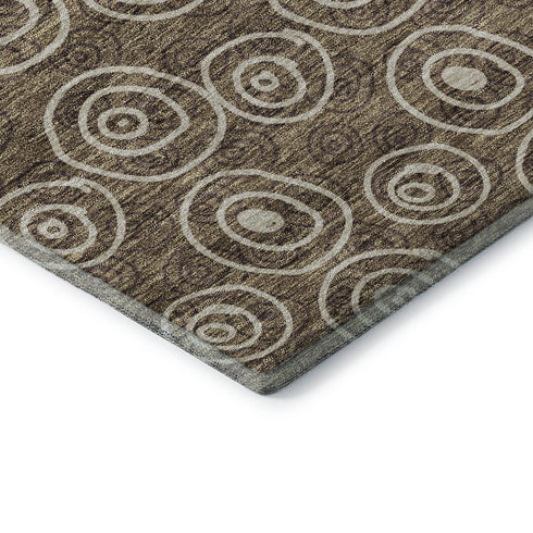 8' Brown And Ivory Polka Dot Washable Round Rug With UV Protection