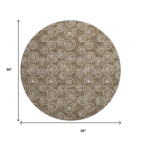 8' Brown And Ivory Polka Dot Washable Round Rug With UV Protection