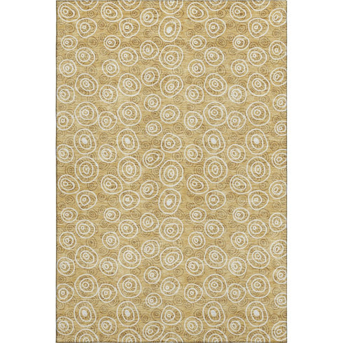 5' X 8' Gold And Ivory Polka Dot Washable Area Rug With UV Protection