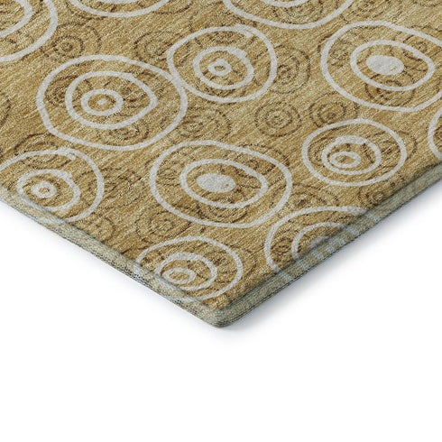5' X 8' Gold And Ivory Polka Dot Washable Area Rug With UV Protection