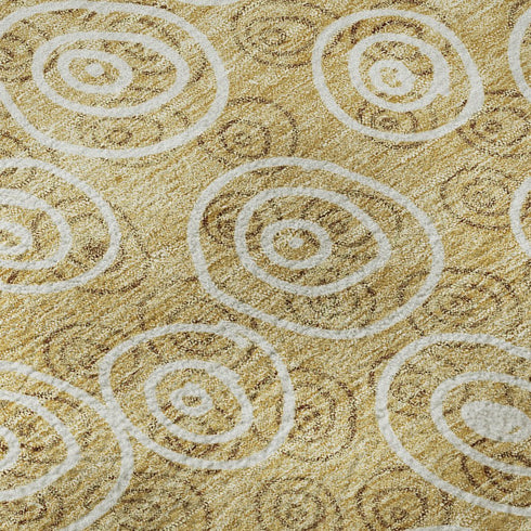 5' X 8' Gold And Ivory Polka Dot Washable Area Rug With UV Protection