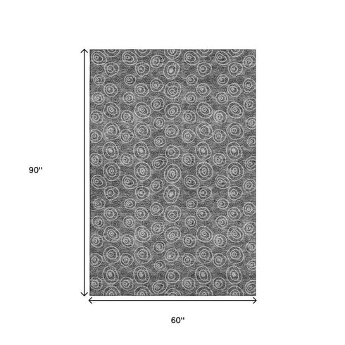 5' X 8' Gray And Silver Polka Dot Washable Area Rug With UV Protection