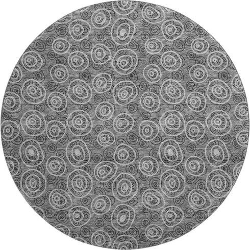 8' Gray And Silver Polka Dot Washable Round Rug With UV Protection