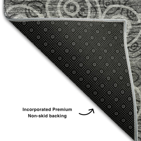 8' Gray And Silver Polka Dot Washable Round Rug With UV Protection