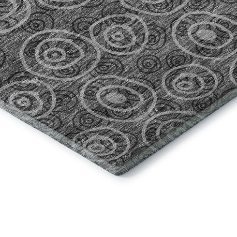8' Gray And Silver Polka Dot Washable Round Rug With UV Protection
