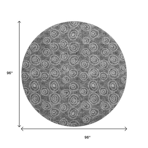 8' Gray And Silver Polka Dot Washable Round Rug With UV Protection