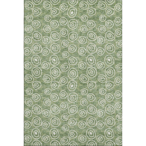 5' X 8' Green And Ivory Polka Dot Washable Area Rug With UV Protection