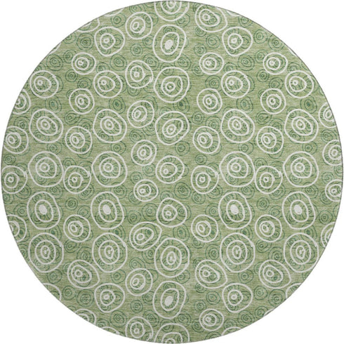 8' Green And Ivory Polka Dot Washable Round Rug With UV Protection