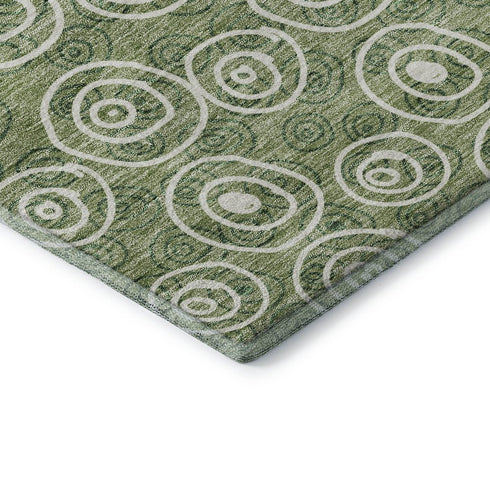8' Green And Ivory Polka Dot Washable Round Rug With UV Protection