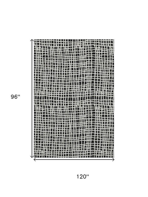 8' X 10' Black And Ivory Striped Washable Area Rug With UV Protection