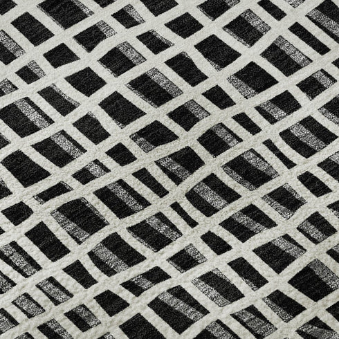 8' X 10' Black And Ivory Striped Washable Area Rug With UV Protection