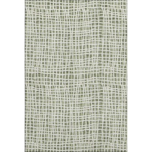 5' X 8' Green And Ivory Striped Washable Area Rug With UV Protection