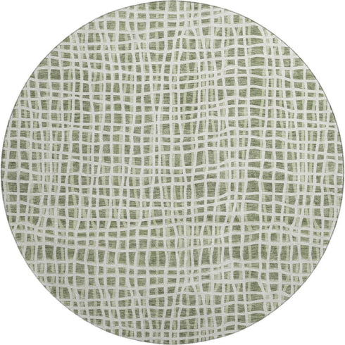 8' Green And Ivory Striped Washable Round Rug With UV Protection