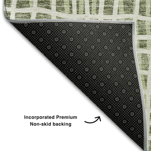 8' Green And Ivory Striped Washable Round Rug With UV Protection