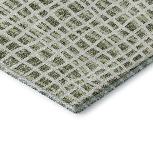 8' Green And Ivory Striped Washable Round Rug With UV Protection