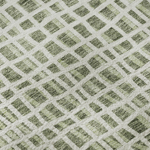 8' Green And Ivory Striped Washable Round Rug With UV Protection