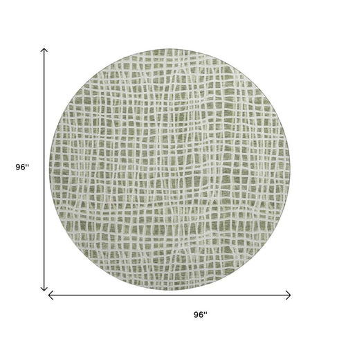 8' Green And Ivory Striped Washable Round Rug With UV Protection