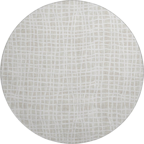 8' Ivory And Beige Striped Washable Round Rug With UV Protection