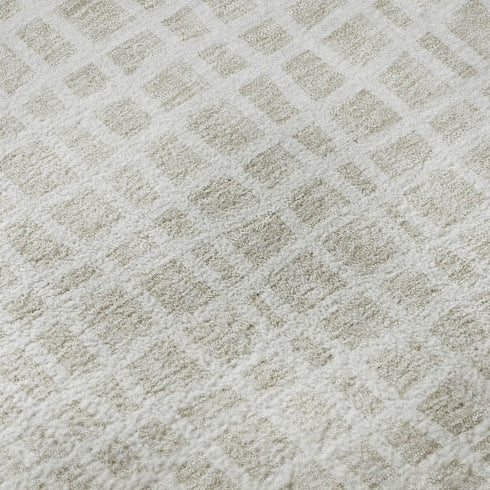 8' Ivory And Beige Striped Washable Round Rug With UV Protection