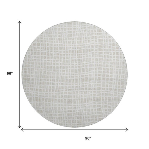 8' Ivory And Beige Striped Washable Round Rug With UV Protection