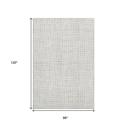 8' X 10' Ivory And Beige Striped Washable Area Rug With UV Protection