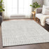 8' X 10' Ivory And Beige Striped Washable Area Rug With UV Protection