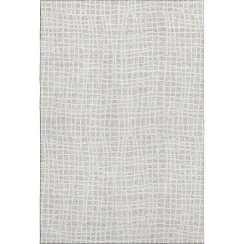 8' X 10' Ivory And Beige Striped Washable Area Rug With UV Protection