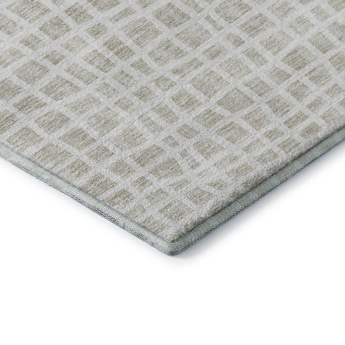 8' X 10' Ivory And Beige Striped Washable Area Rug With UV Protection