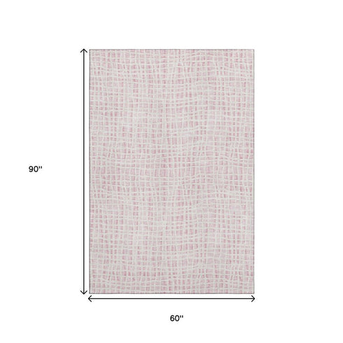 5' X 8' Pink And Ivory Striped Washable Area Rug With UV Protection