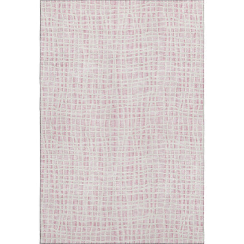 5' X 8' Pink And Ivory Striped Washable Area Rug With UV Protection