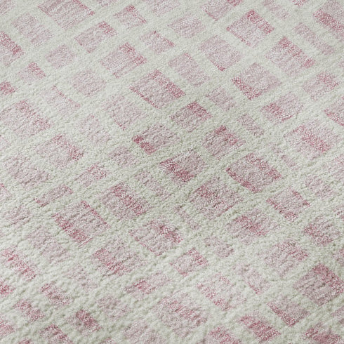 5' X 8' Pink And Ivory Striped Washable Area Rug With UV Protection