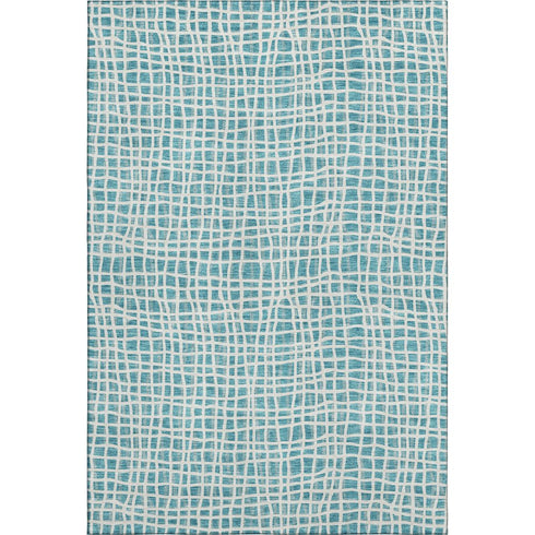 5' X 8' Teal And Ivory Striped Washable Area Rug With UV Protection