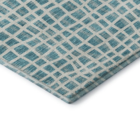 5' X 8' Teal And Ivory Striped Washable Area Rug With UV Protection