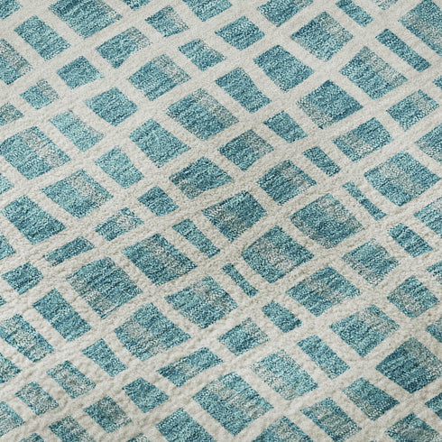 5' X 8' Teal And Ivory Striped Washable Area Rug With UV Protection