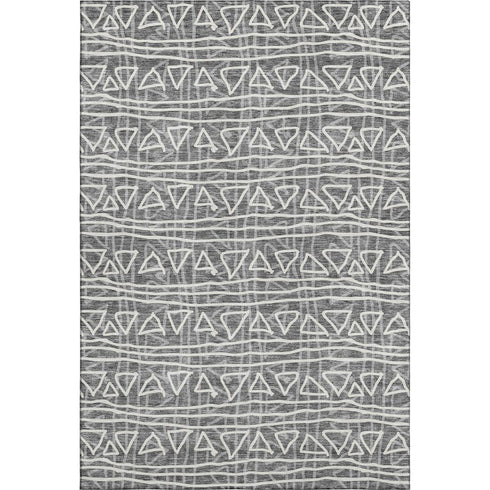 5' X 8' Charcoal And Ivory Geometric Washable Area Rug With UV Protection
