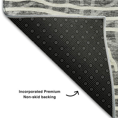 5' X 8' Charcoal And Ivory Geometric Washable Area Rug With UV Protection