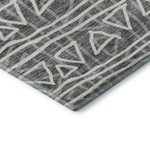 5' X 8' Charcoal And Ivory Geometric Washable Area Rug With UV Protection