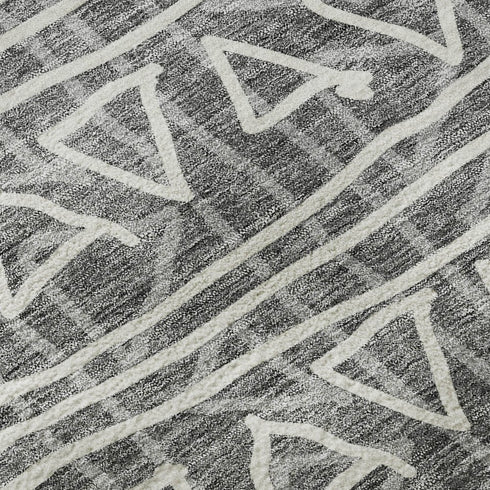5' X 8' Charcoal And Ivory Geometric Washable Area Rug With UV Protection