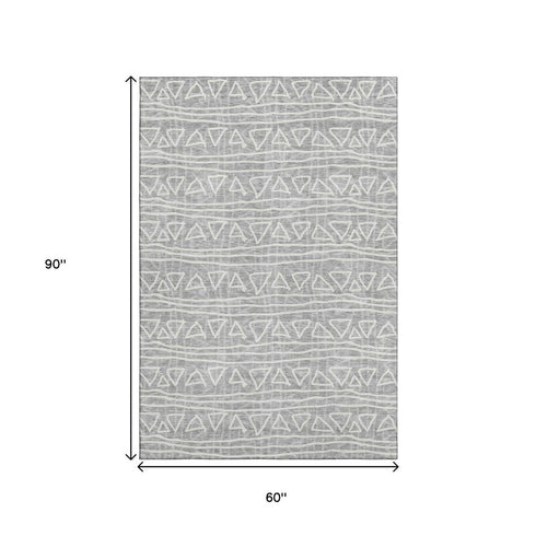 5' X 8' Gray And Silver Geometric Washable Area Rug With UV Protection